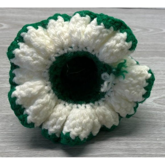 Vtg 70s Crocheted Christmas Candles With Flames Lot of 2 Green White Handmade - Picture 8 of 9